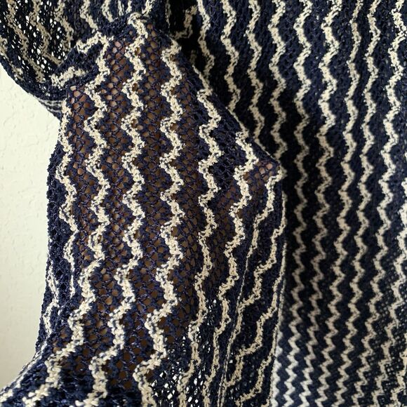 OYSHO Beach Pant XS Open Crochet Knit Navy Blue Cream Stretch Sheer Flare Boho - Picture 5 of 11